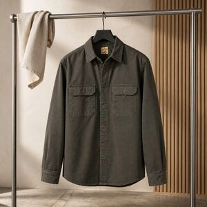 RedHead Brand Co Mens XL Dark Olive Green Canvas Button Down Work Shirt L/S
